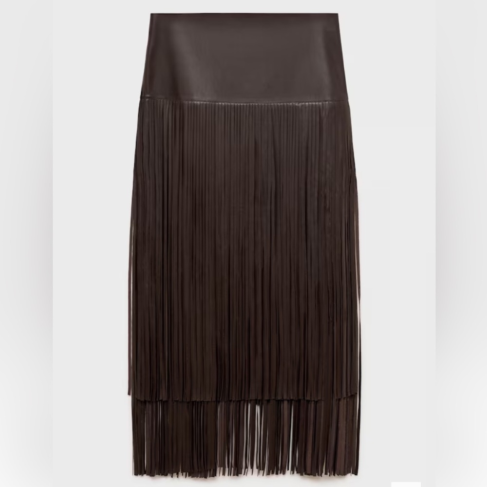 Mango Fringe Leather Skirt